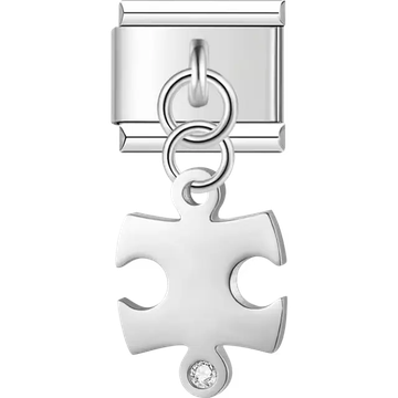 Puzzle piece with crystal accent dangle Italian charm bracelet link