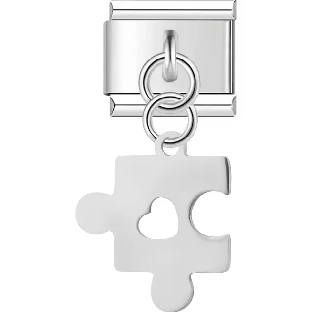 Puzzle piece with heart cutout dangle design Italian charm bracelet link