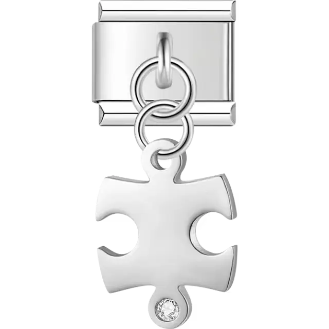 Puzzle piece with crystal accent dangle Italian charm bracelet link