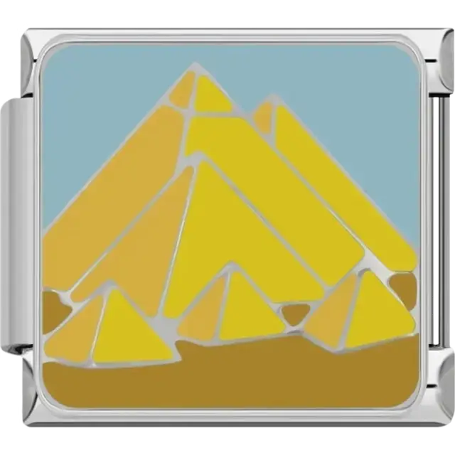 Yellow pyramids with a sandy base and sky Italian charm bracelet link