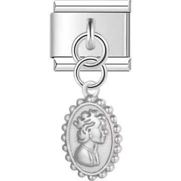 Oval cameo with queen profile portrait dangle Italian charm bracelet link