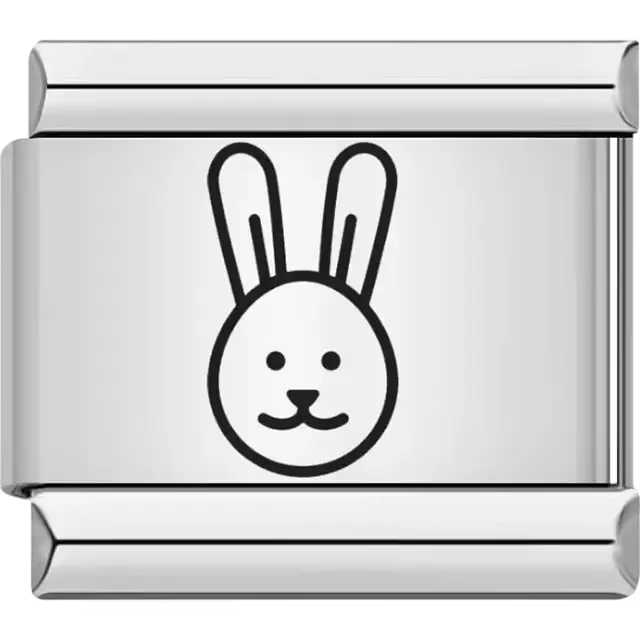 Black outline of a rabbit's face with minimalist design Italian charm bracelet link
