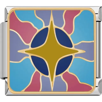 Gold starburst with blue and pink background Italian charm bracelet link