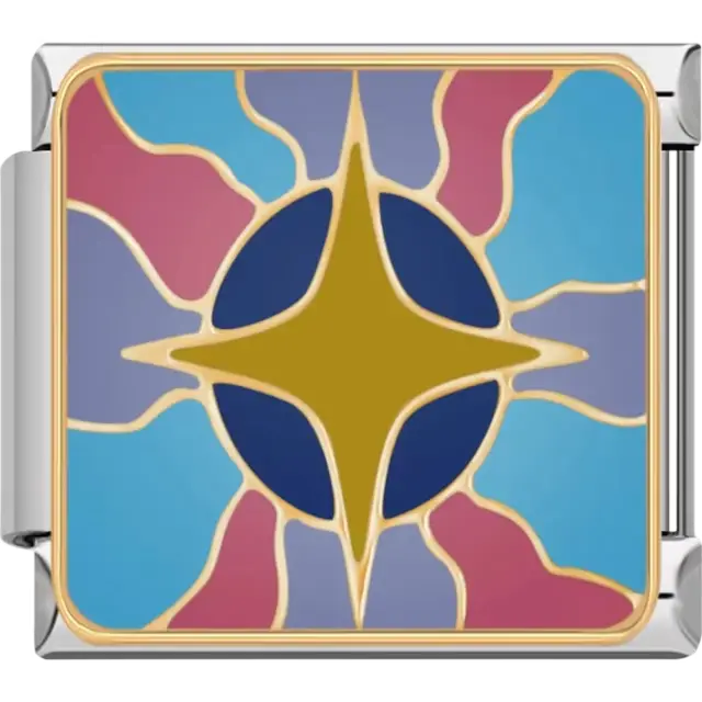 Gold starburst with blue and pink background Italian charm bracelet link