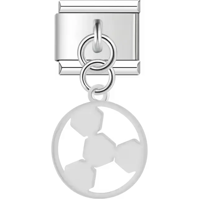 Hollow round radioactive symbol design with dangling piece Italian charm bracelet link