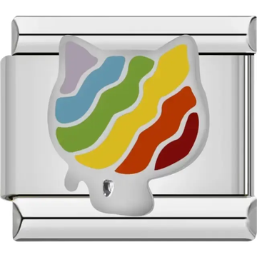 Cat face design with colorful rainbow stripes Italian charm bracelet link