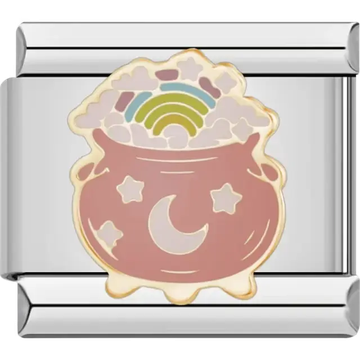 Pink cauldron design with moon stars and rainbow detail Italian charm bracelet link