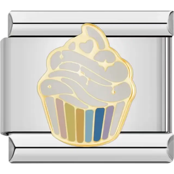Cupcake with rainbow base and heart swirl frosting Italian charm bracelet link