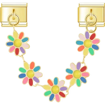 Gold chain with rainbow daisy flower designs Italian charm bracelet link