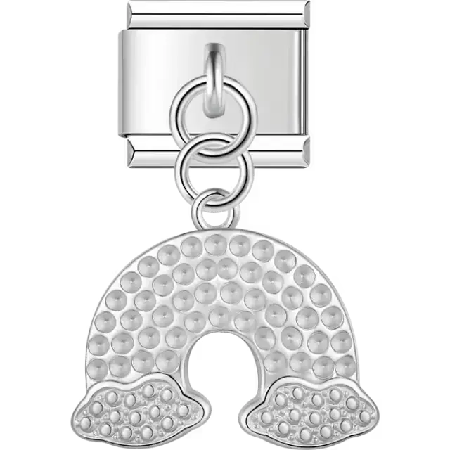 Silver rainbow shape studded textured pendant dangle Italian charm bracelet link