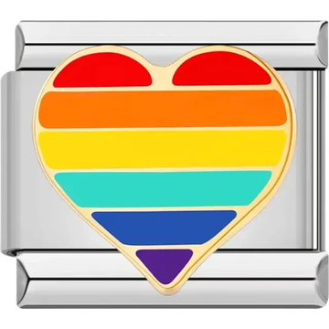 Heart-shaped charm with rainbow stripes in red orange yellow green blue and purple Italian charm bracelet link