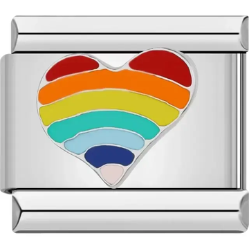 Heart design featuring rainbow colors Italian charm bracelet link