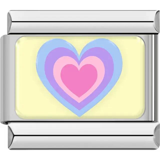 Pastel rainbow heart layers on yellow background Italian charm bracelet link
