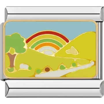 Scenic landscape with a rainbow Italian charm bracelet link