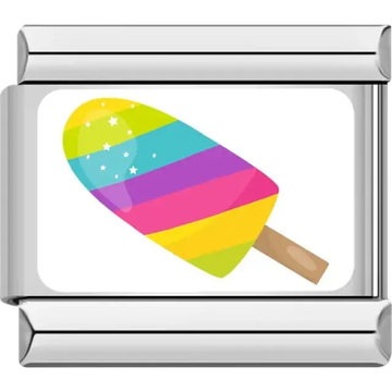 Colorful popsicle with rainbow stripes and star accents Italian charm bracelet link