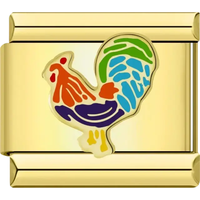 Multicolored rooster Italian charm bracelet link