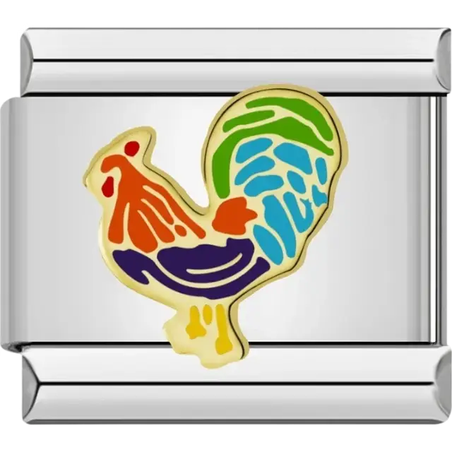 Multicolored rooster Italian charm bracelet link