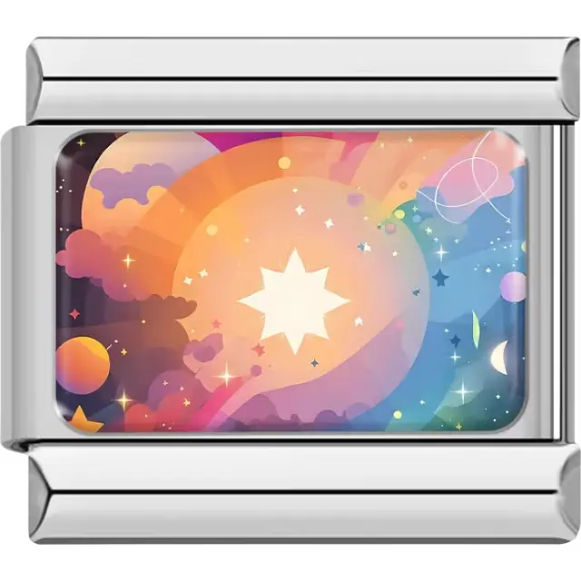 Center white star rainbow colors planets clouds stars Italian charm bracelet link
