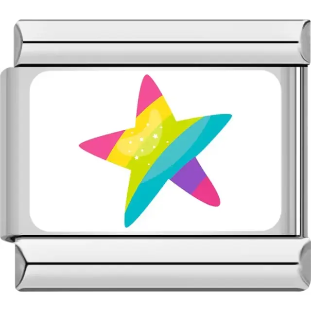 Five-pointed star with rainbow stripes and a sparkling effect Italian charm bracelet link
