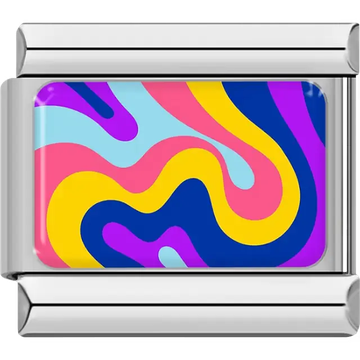 Pink blue yellow navy purple abstract wavy pattern Italian charm bracelet link