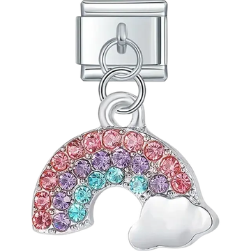 Rainbow charm with multicolor crystals and white cloud Italian charm bracelet link