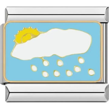 White cloud with raindrops and sun Italian charm bracelet link