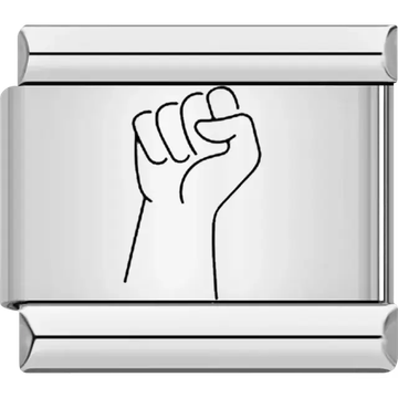 Black outline of a raised fist illustration Italian charm bracelet link