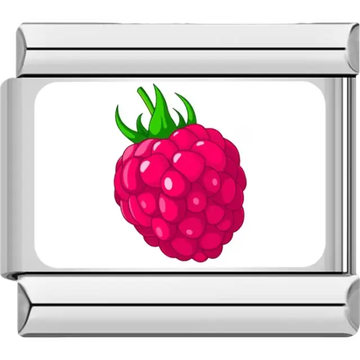 Bright pink raspberry with green leaves on a white background Italian charm bracelet link