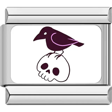 Raven on skull Italian charm bracelet link