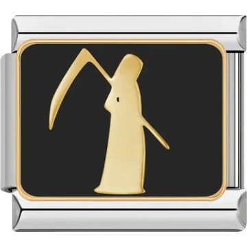 Gold reaper with scythe and black background Italian charm bracelet link