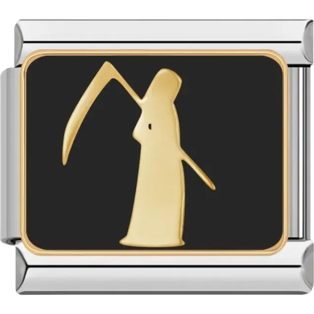 Gold reaper with scythe and black background Italian charm bracelet link