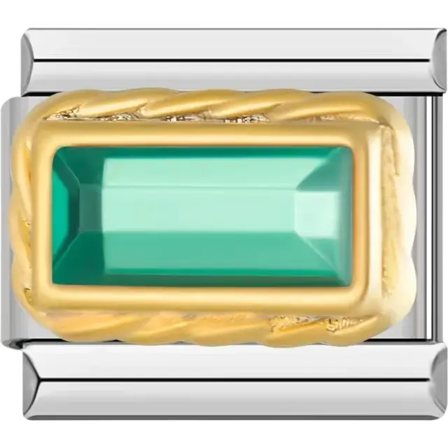 Rectangular-shaped green gemstone with a braided border Italian charm bracelet link