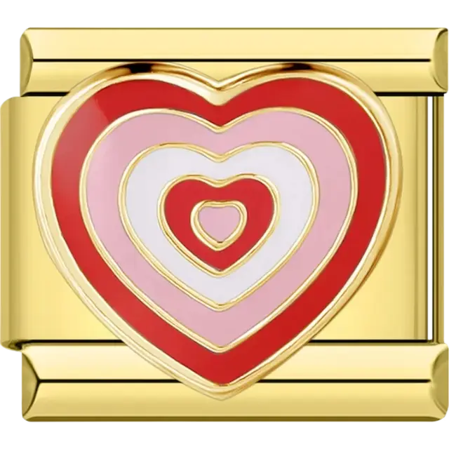 Red and pink layered heart Italian charm bracelet link