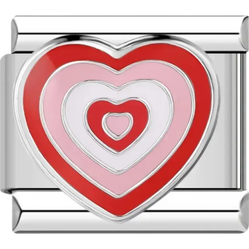 Red and pink layered heart Italian charm bracelet link