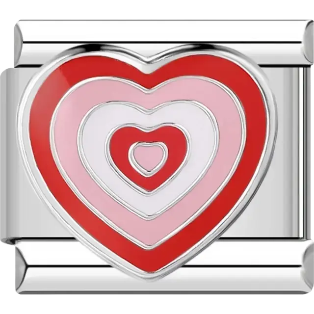 Red and pink layered heart Italian charm bracelet link
