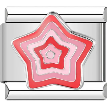 Star with layered red and pink accents Italian charm bracelet link