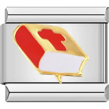 Red and white Bible design with a gold cross and detailing Italian charm bracelet link