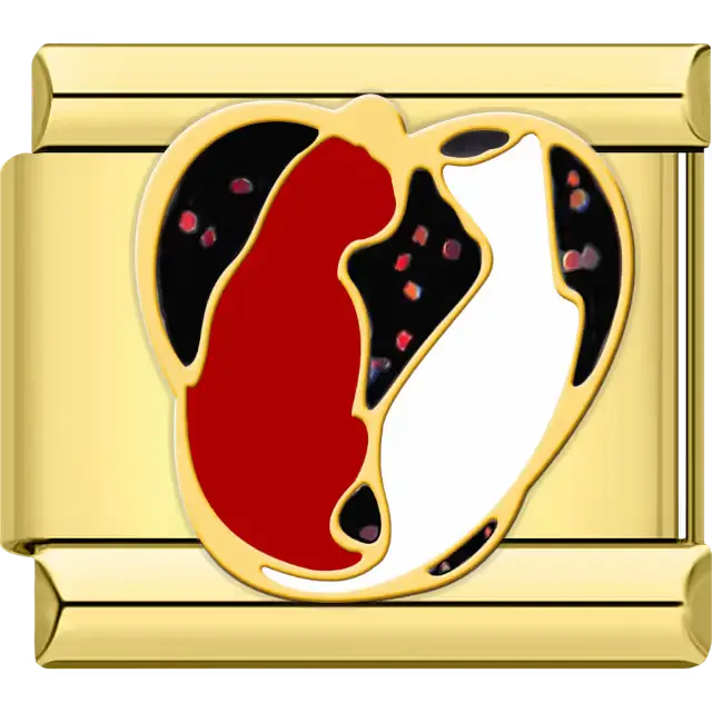Red and white cats facing each other with gold accents Italian charm bracelet link
