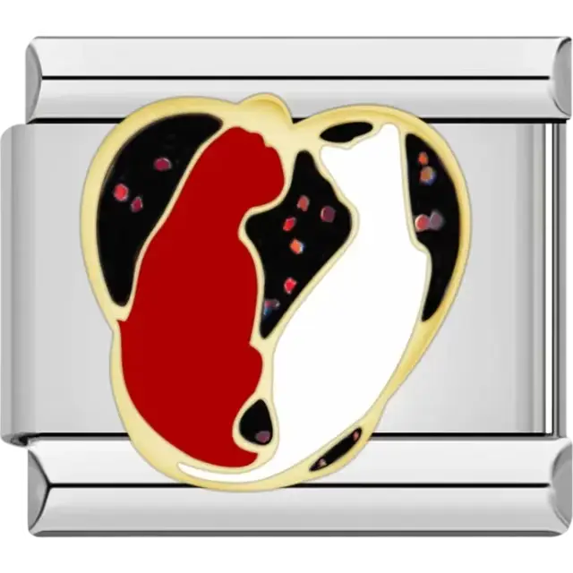 Red and white cats facing each other with gold accents Italian charm bracelet link