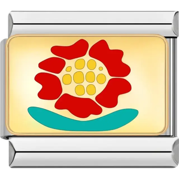 Red and yellow flower with teal base Italian charm bracelet link