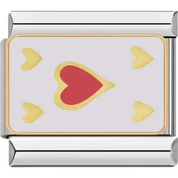 Red and yellow heart design surrounded by smaller yellow hearts with gold details Italian charm bracelet link