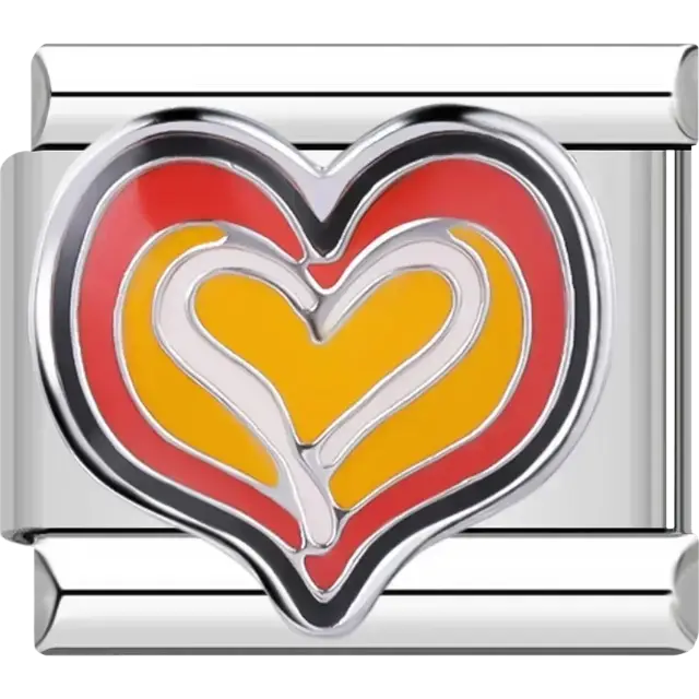Red and yellow layered heart Italian charm bracelet link