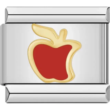 Gold red apple design with a leaf detail Italian charm bracelet link
