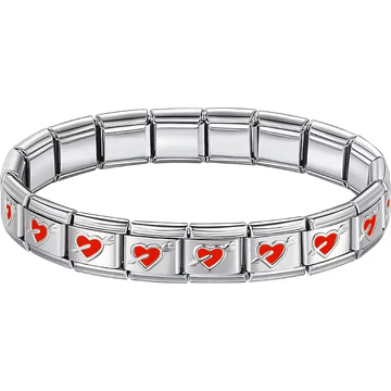 Red arrow heart charms composing stainless steel Italian bracelet