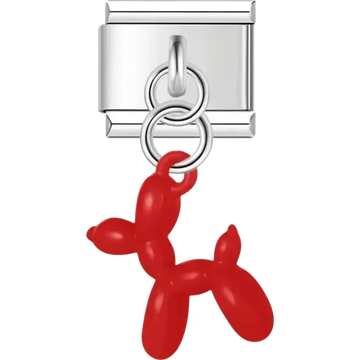Red balloon dog Italian charm bracelet link