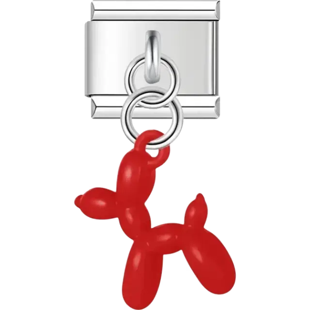 Red balloon dog Italian charm bracelet link