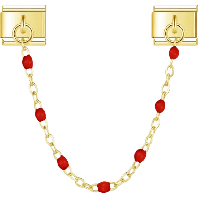 Safety chain with red beads Italian charm bracelet link
