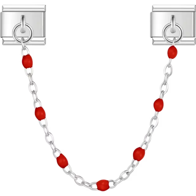 Safety chain with red beads Italian charm bracelet link