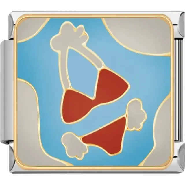 Red bikini top and bottom with white bow details on a blue background Italian charm bracelet link