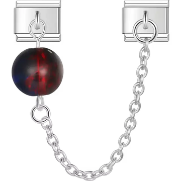 Red and blue marble ball bead safety chain Italian charm bracelet link